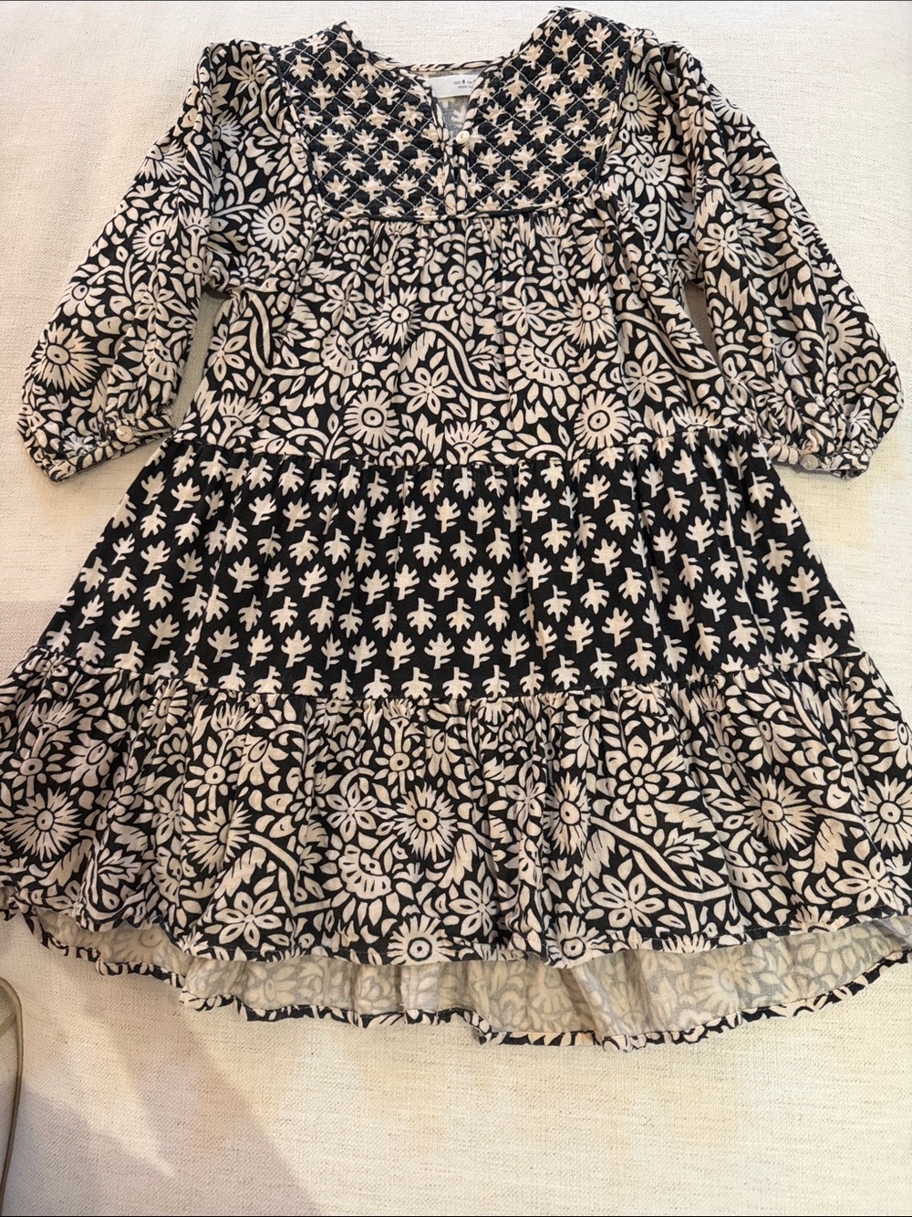 Zara Girls Boho Black and Cream Floral Tiered Dress